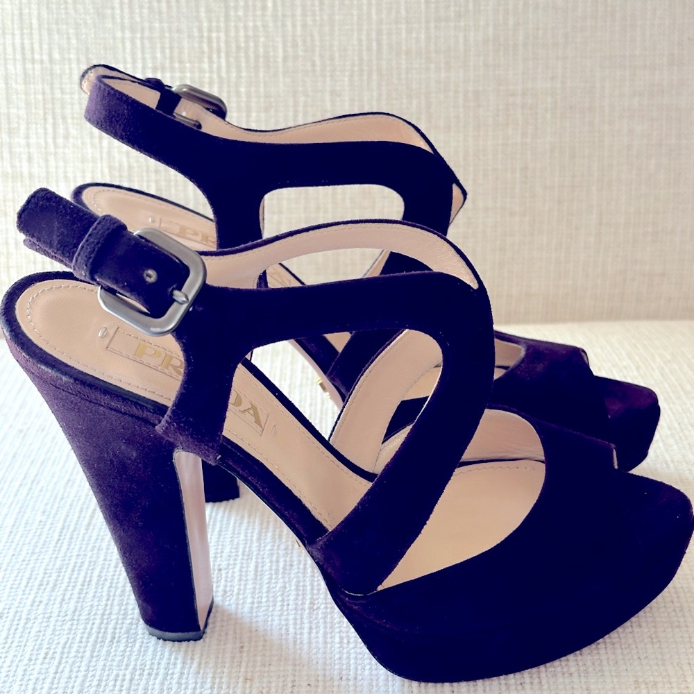 Prada Camoscio Platform Heels Dark Purple